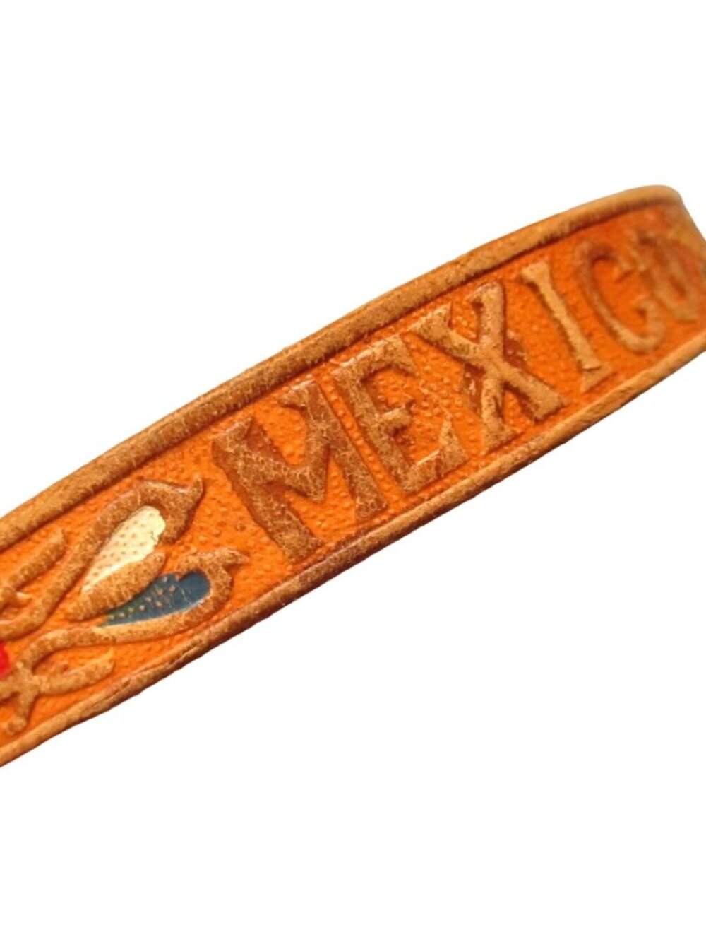 Womens Belt LEATHER TOOLED  20" 20W Vintage 1970s Mexico Cowboy Hippy PAINTED